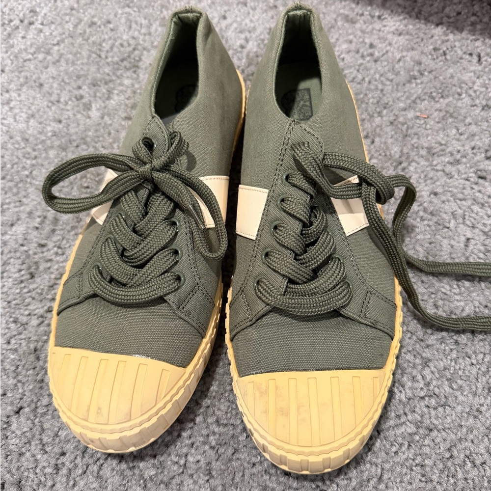 Green Canvas Sneakers with Beige Soles